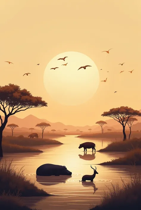 The large brownish lake and river are home to hippos and sitatungas without trees poster