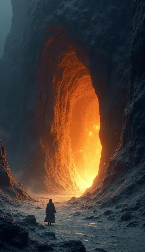 A cave was strangely illuminated from the inside, as if there was a flame of hope
