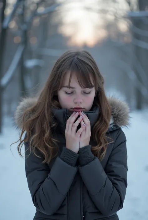 image of a girl suffering from love in a winter landscape