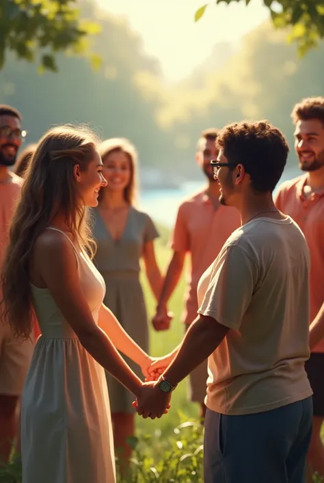 people holding hands forming a circle.