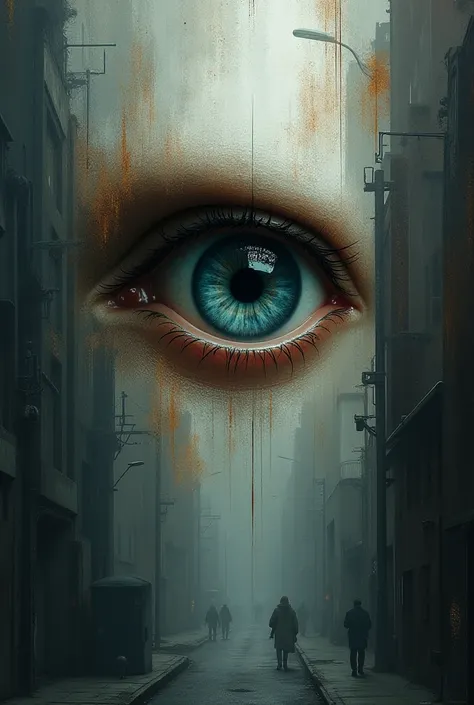 Create a cover of an eye in the center without pupils with the title City of Mystery
