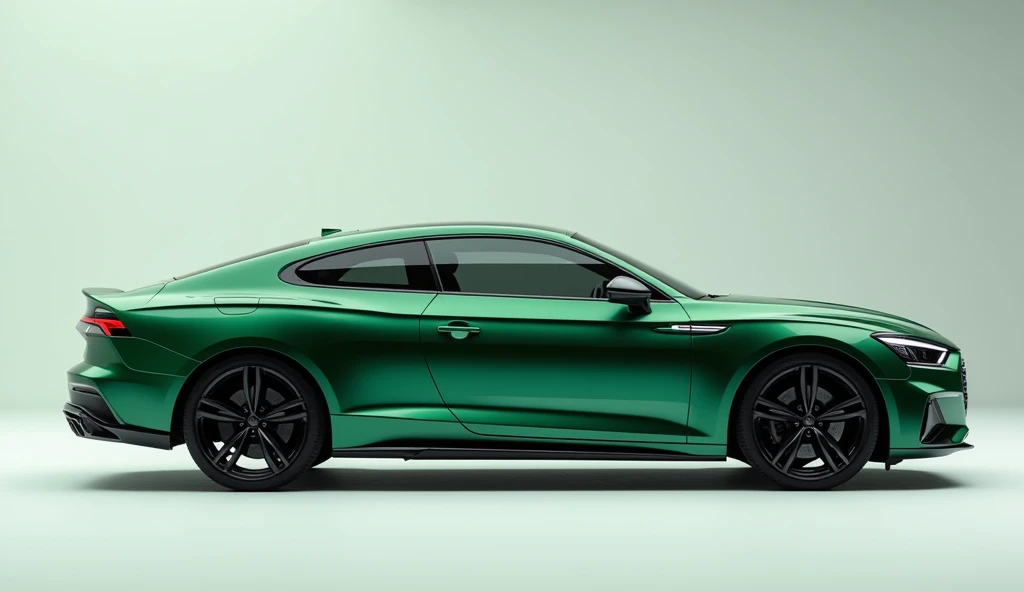 A stunning and sleek  side view of the 2025 Audi A5 District Green Metallic color showcased