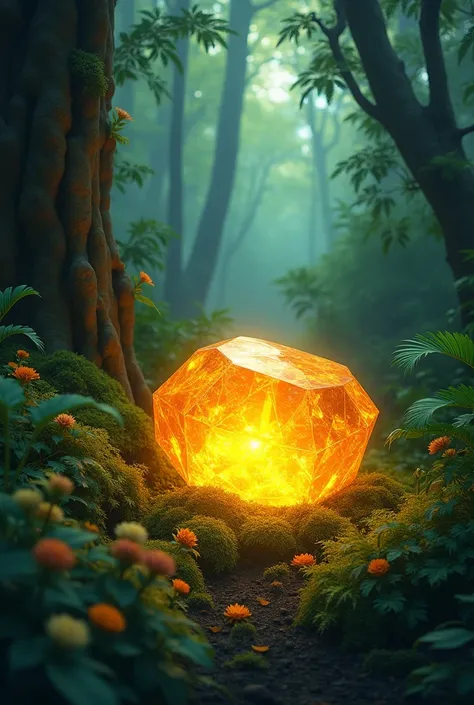 Citrine stone in a forest digital drawing style