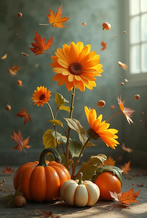 Leaves and pumpkin flowers cut into pieces 