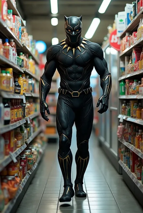 Black panther shopping at convenience store 