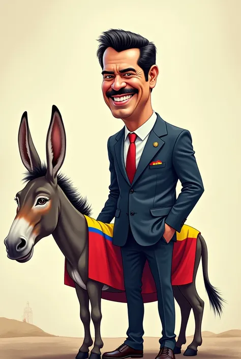 Create a cartoon for a meme coin of Nicolás Maduro and a donkey with a Venezuelan flag 