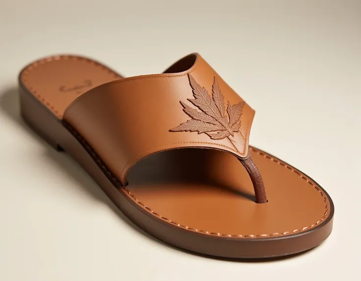 Two-tone toe sandal, with thick leather-like strap between the fingers,  plant engraved style and rubber material