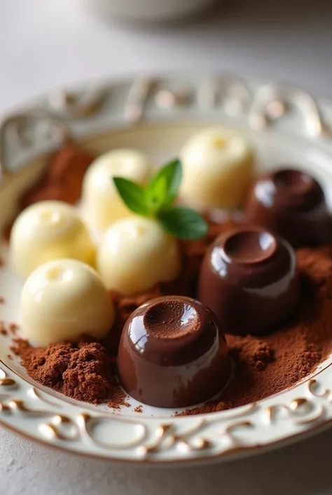  Pictures containing white and black Prestige chocolate in a real dish