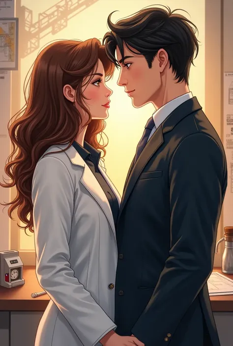 Couple in love, the brown-haired girl is a scientist and the black-haired boy is a civil engineer