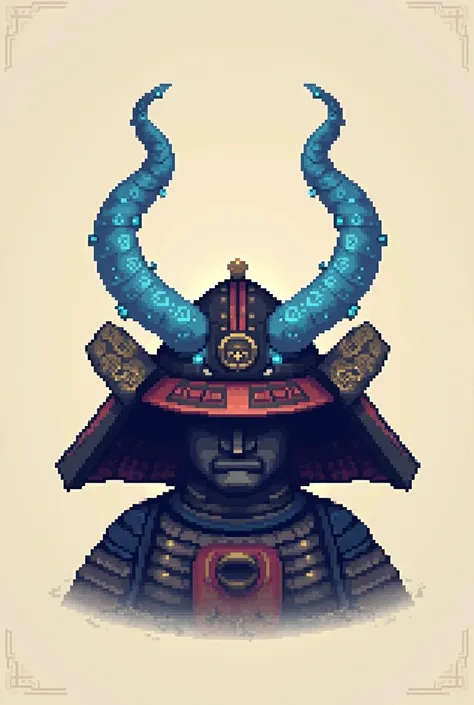 japan samurai hat con cuernos celestes, simple , pixel art, no background