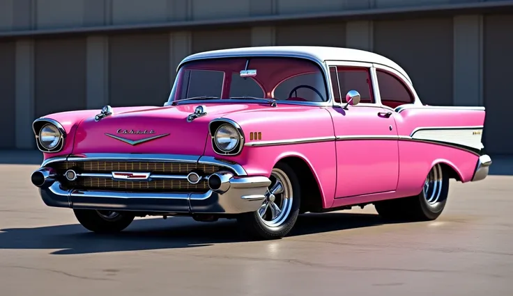 Chevrolet bel air 1957 pinky with white roof, dragster