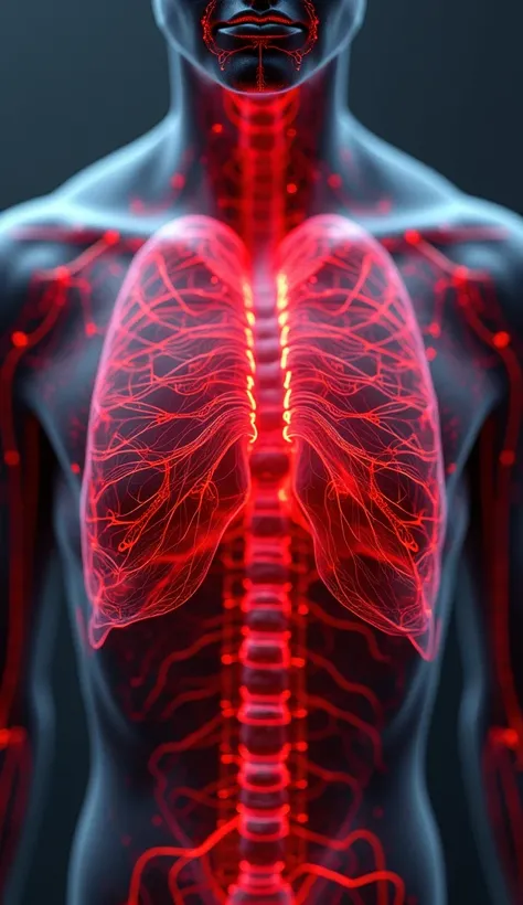 Abstract image of the human chest showing the blood flow illuminated in red