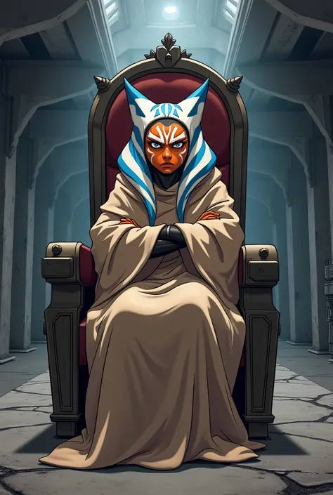 Ahsoka Tano, Tied with a Blanket, annoyed, Dark Warehouse, anime,  Sitting on a Silver Throne 