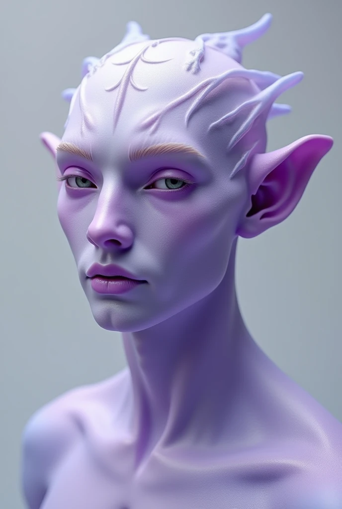 Create a handsome guy with light purple skin and amphibian ears