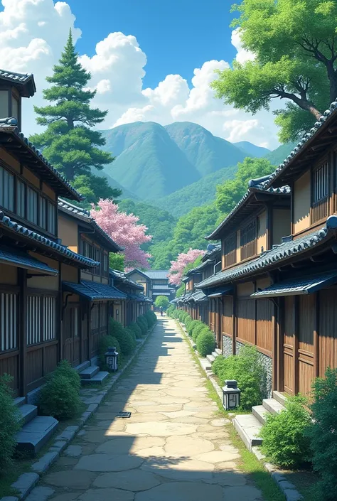 Make me a background of a Japanese village in a view that is at ground level