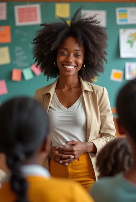 Young African woman aged 25 working to teach students