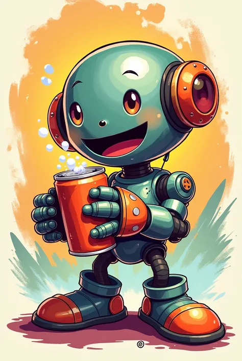  Draw me a picture of the robot character Rico from Brawl Stars, That Im drinking a soda can 