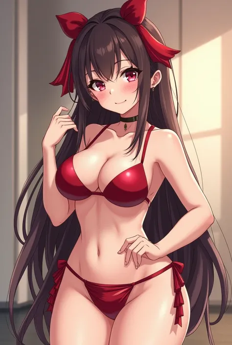  Create a hentai image where you can see the tits of this anime character, Make her boobs bigger and leave her in a more provocative pose  