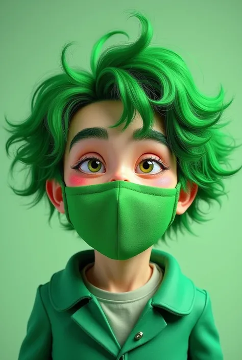 I want a realistic person with green hair and a green face mask that is very funny in high quality resolution 