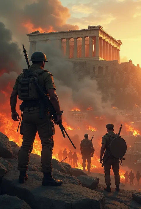 The Turkish Army occupies the Greek Acropolis, while the city of Athens burns in flames.