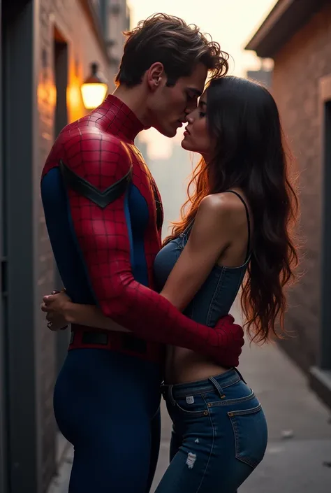 spiderman kissing girlfriend breast