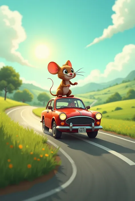 A mouse rides on a car