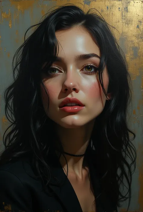 Oil painting, beautiful woman, gold strokes, bold strokes, rough palette knife work, noir, gloomy atmosphere., ultra hd, realistic, vivid colors, high detail, UHD drawing, pen and ink, perfect composition, beautiful detail complex insanely detailed octane ...