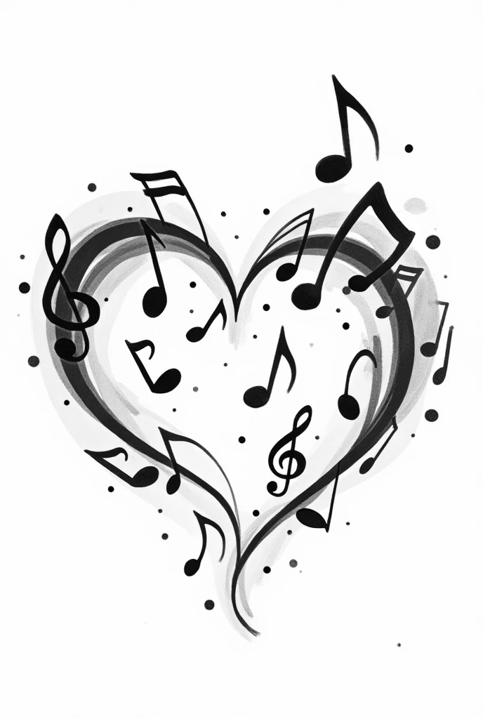 Great black and white music notes in a heart-shaped design