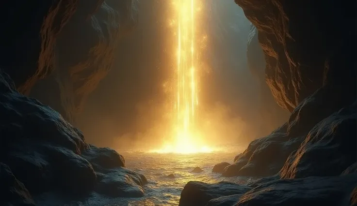 7.	A brilliant light rising from inside a dark cave.