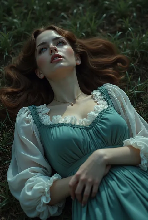 dead beautiful young girl on dead ground (laying), aristocratic, limp, inspired by alexandre cabanel, snapped neck, deathly pale skin., young, death stare, russian clothes, murdered, ultra high res, (photorealistic:1.4), cinematic, legs