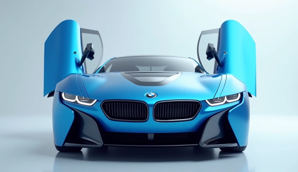 A close  front view of a blue color  2025 bmw i8 simple 