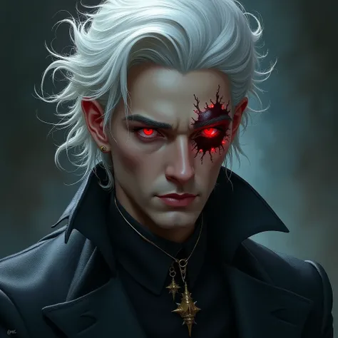 man,  white hair , Ojos rojos,  scar on the right eye , handsome, arcane style  