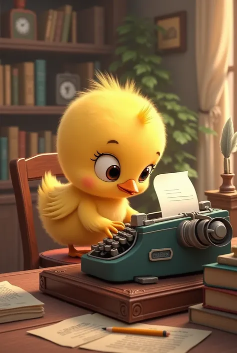 picture of chick writing article and animated 