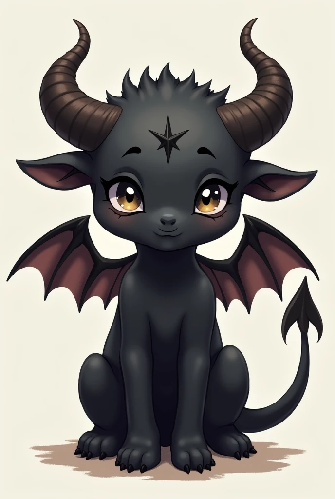 Demon with wings black skin normal ears cute humanoid ox horn without syrup 