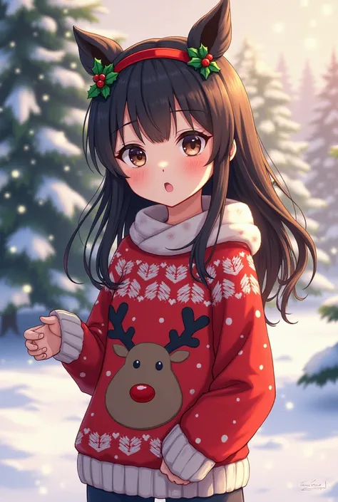 I want to create an image of momo ayase from dandadan in christmas clothing