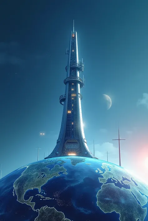 I want a picture of a tower for distributing the Internet inside the globe, and it is written next to it (HAPPY NEW YEAR)