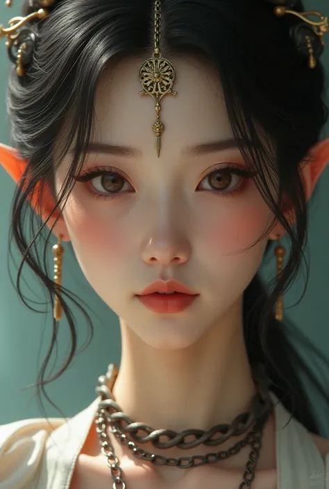 a close up of a chinese woman with a chain around her head, art station front page, feminine beautiful face, beautiful avatar pictures, overwhelming depth and detail, breathtaking detail, no watermark signature, inspired by Sheilah Beckett, beautifully det...