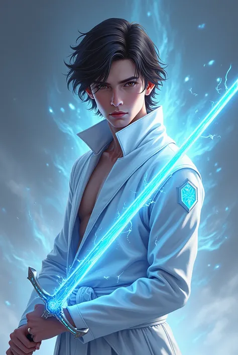  Create a character YOUNG MAN  (18 years old), arcano, pele morena, 1.80m,  short wavy dark brown hair ,  light brown eyes, Aura masculine and young ,  with an arcane futuristic male costume in the color white with traces of blue energy all over his body.
...