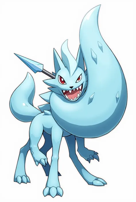 2. Glacibast (Mid Evolution)
Japanese Name: グラシバスト (Gurashibasuto)
English Name: Glacibast
Type: Ice/Steel
Description: Its body grows larger and begins to be covered with fragments of icy armor. Its horn elongates into a spear-like shape, and it starts de...