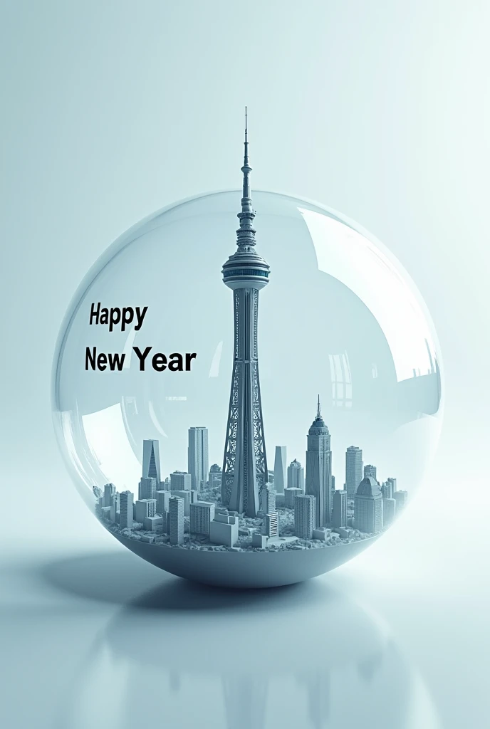 I want a picture of a communications and internet tower inside the globe with writing next to it HAPPY NEW YEAR