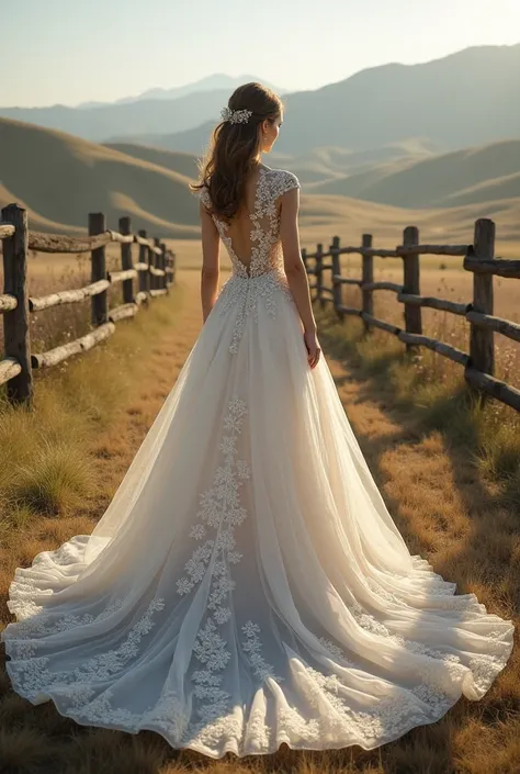 Beautiful princess wedding dress on a ranch 