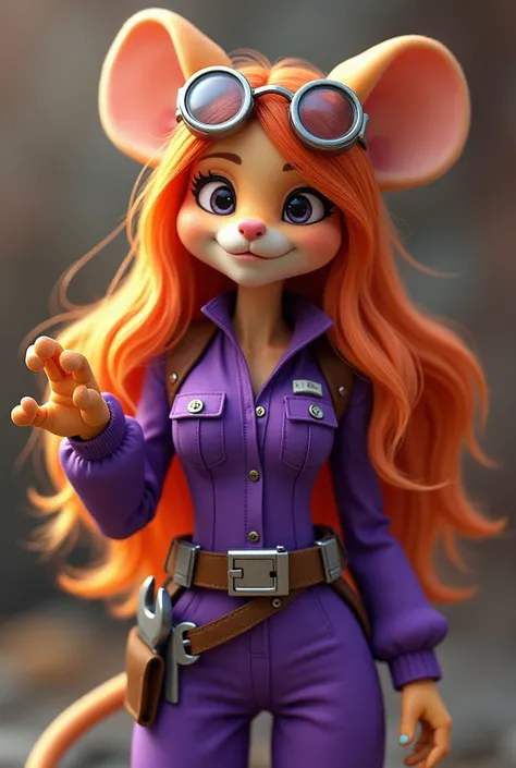 A nut with a hand outstretched down like on the creation of Adam fresco — mouse;  she is the pilot , , the inventor and mechanic of the Rescue Squad . She wears a purple jumpsuit ,  on whose belt hangs a wrench and other tools and wears canned glasses on h...