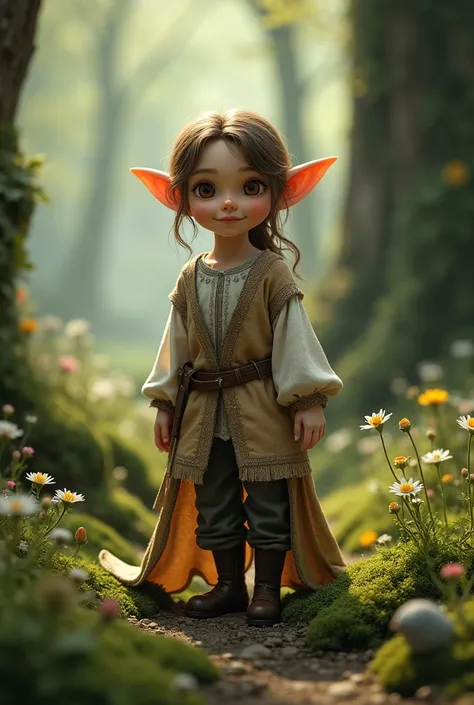 realistic and cute elf in medieval setting wearing medieval clothes