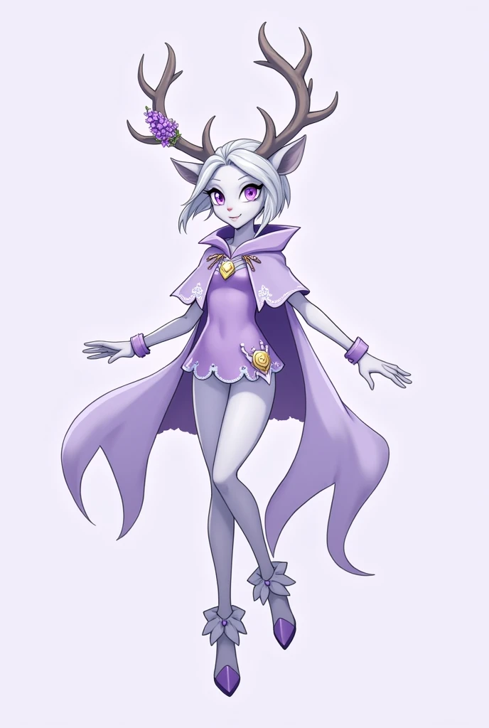 Selene :

 Selene is an  anthropomorphic reindeer ,  with soft lavender fur and large and expressive eyes ,  one lavender and the other silver , evidencing her heterochromia .  Her slender and agile body has human proportions ,  with hands and feet that re...