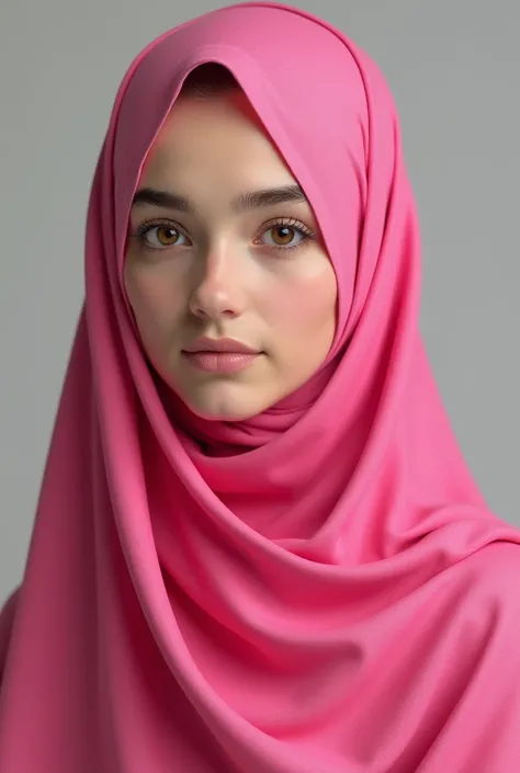 A Muslim girl in a tightly covered pink hood 