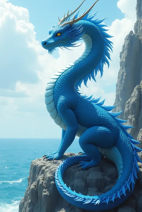 One of the nine sons of the dragon, "Chaofeng" water dragon. Azure dragon. The dragon is standing on a piece of land gazing the boundless seas. Majestically