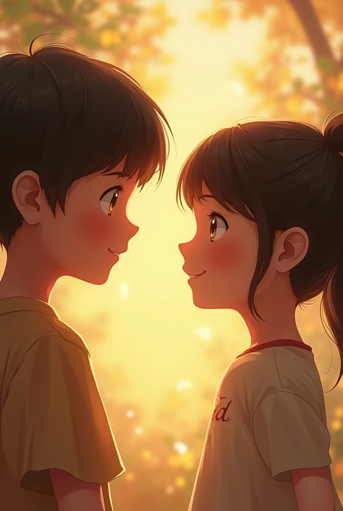 "A boy looking at a girl smiling."