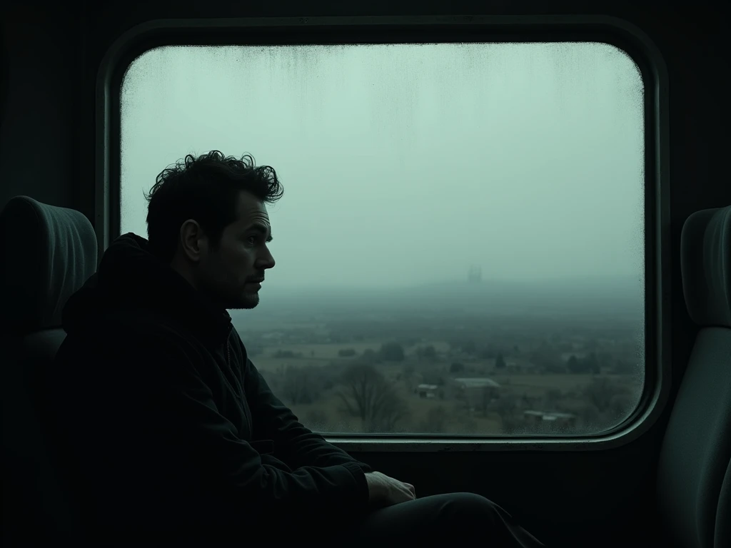 LONELY MAN ON A TRAIN IN A DARK ENVIRONMENT