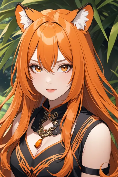 a female with long orange hair and tiger ears