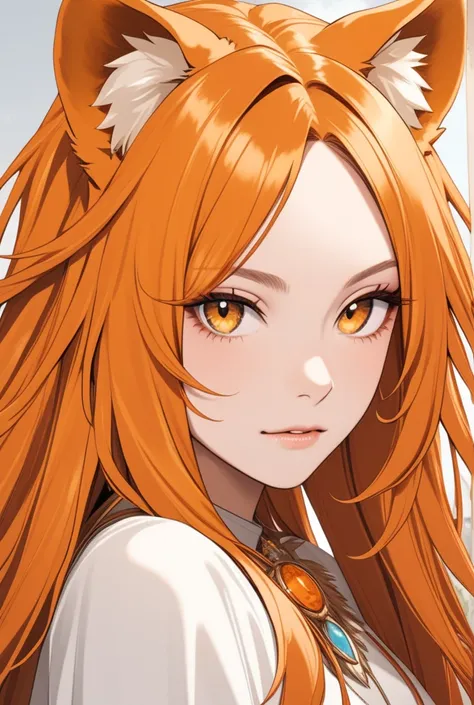 a female with long orange hair and lion ears